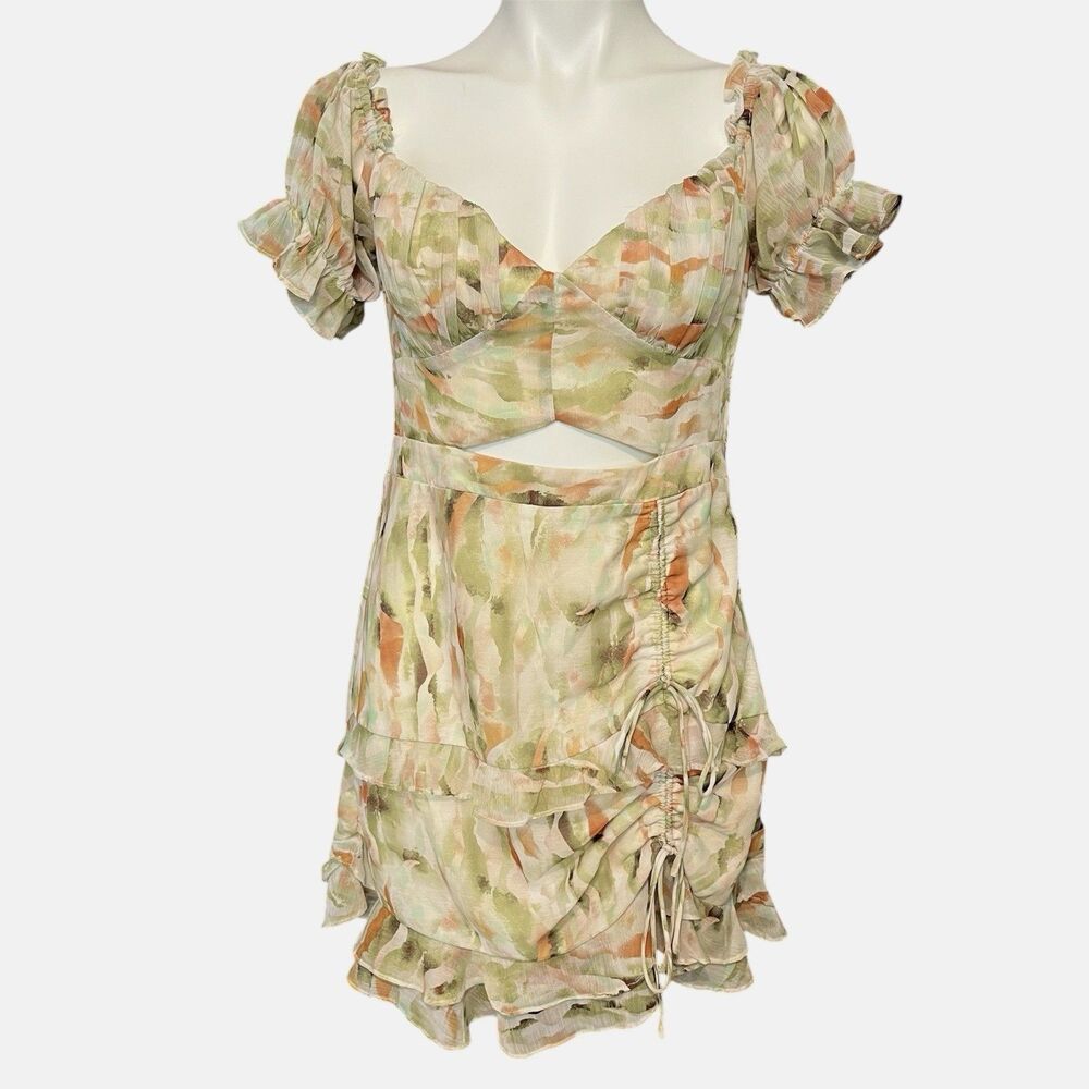 Cut Out Waist Mini Dress Size Large Fairy Ruched